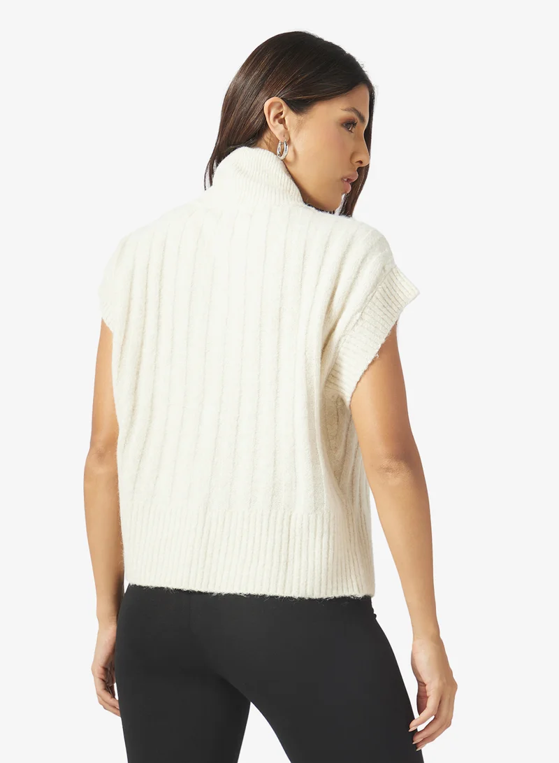 Vero Moda Ribbed Sleeveless High Neck Zipper Vest