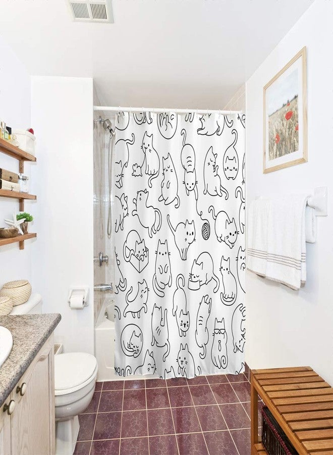 IcosaMro Cat Shower Curtain for Bathroom, Black and White Funny Cute Kittens Shower Curtain Anime Long Cloth Fabric Waterproof Curtains, 71x72 Inches - Image 5