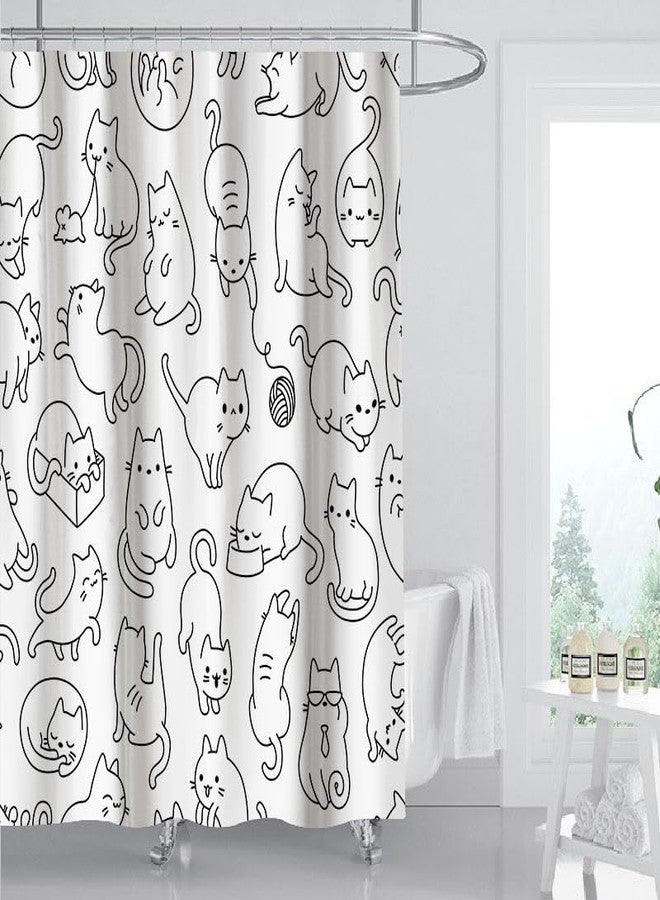 IcosaMro Cat Shower Curtain for Bathroom, Black and White Funny Cute Kittens Shower Curtain Anime Long Cloth Fabric Waterproof Curtains, 71x72 Inches - Image 2