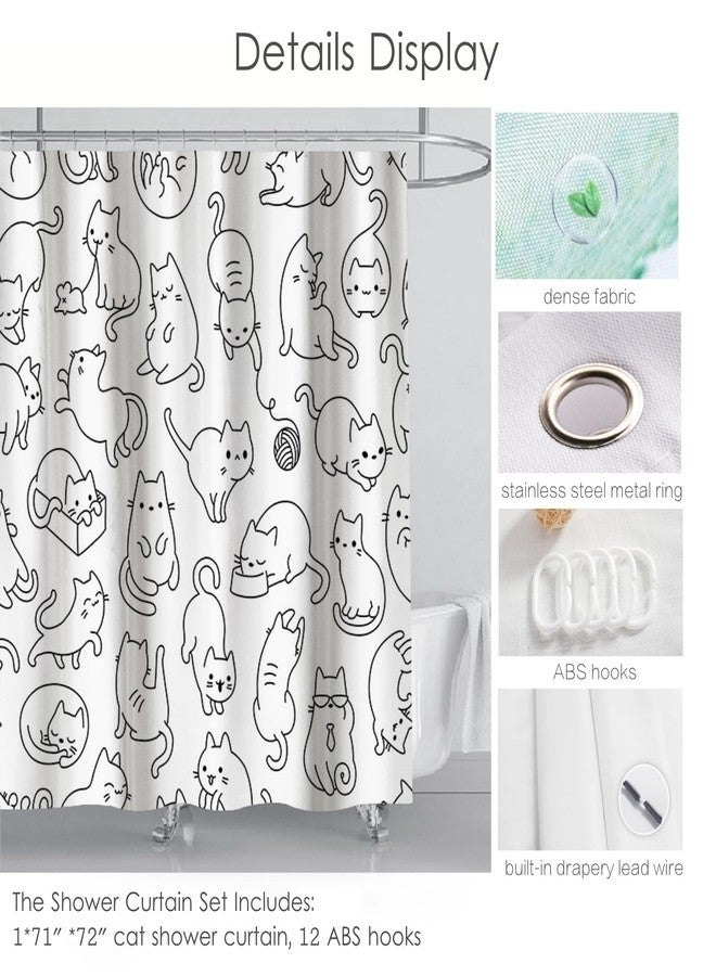 IcosaMro Cat Shower Curtain for Bathroom, Black and White Funny Cute Kittens Shower Curtain Anime Long Cloth Fabric Waterproof Curtains, 71x72 Inches - Image 4