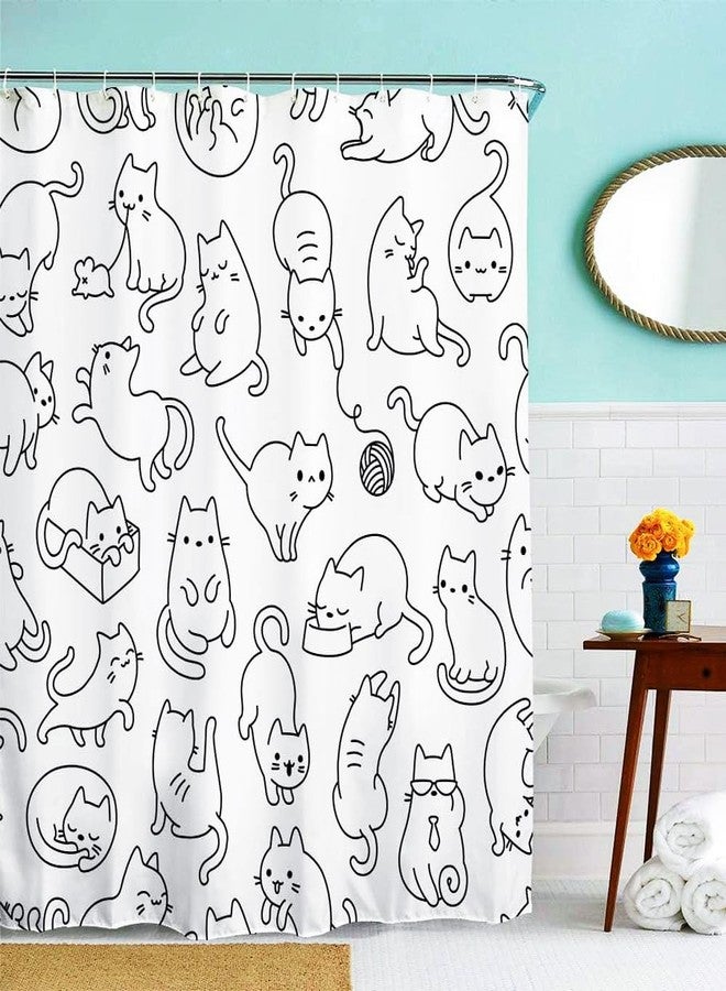 IcosaMro Cat Shower Curtain for Bathroom, Black and White Funny Cute Kittens Shower Curtain Anime Long Cloth Fabric Waterproof Curtains, 71x72 Inches - Image 1