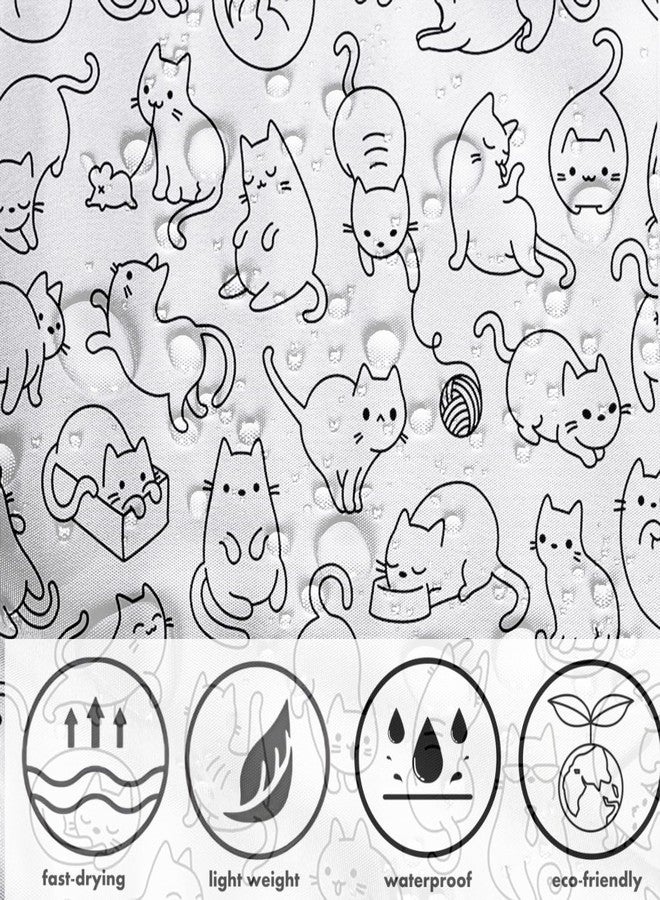 IcosaMro Cat Shower Curtain for Bathroom, Black and White Funny Cute Kittens Shower Curtain Anime Long Cloth Fabric Waterproof Curtains, 71x72 Inches - Image 3