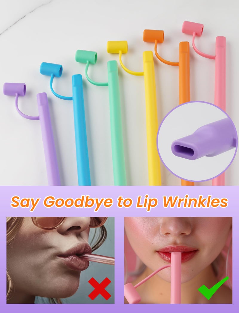 NiHome 6PCS Reusable Anti-Wrinkle Straw Set Fit for Stanley Tumblers, Adjustable Length Silicone Drinking Straws with Silicone Tips Fit for 14oz 20oz 30oz 40oz, Protective Caps & Brushes (6 Colors) - Image 2