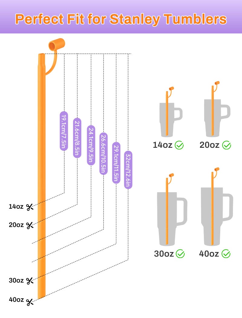 NiHome 6PCS Reusable Anti-Wrinkle Straw Set Fit for Stanley Tumblers, Adjustable Length Silicone Drinking Straws with Silicone Tips Fit for 14oz 20oz 30oz 40oz, Protective Caps & Brushes (6 Colors) - Image 3