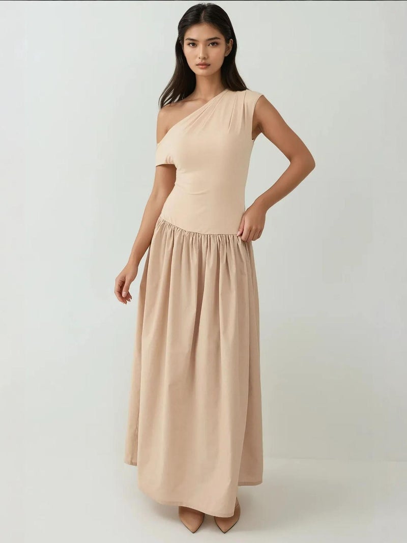 HICCUP Asymmetrical Collar Fitted Maxi Dress - Image 1