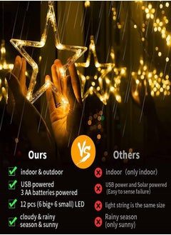 تيوكس 12 نجوم و 138 مصباح LED، أضواء ستارة للغرفة مع 8 وضعيات إضاءة، أضواء نافذة مقاومة للماء لديوالي رمضان، أضواء زفاف الديكور - لون أبيض دافئ  - Image 3