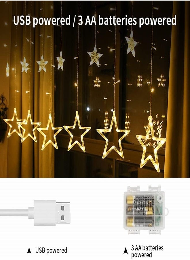 Tiokkss 12 Stars 138 LED Star Lights, Curtain String Lights for Bedroom with 8 Lighting Modes,Waterproof Window Lights Diwali Ramadan Decorations, Wedding Decorations Lights - Warm White  - Image 5