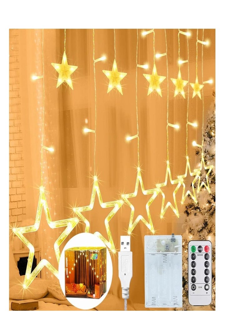 Tiokkss 12 Stars 138 LED Star Lights, Curtain String Lights for Bedroom with 8 Lighting Modes,Waterproof Window Lights Diwali Ramadan Decorations, Wedding Decorations Lights - Warm White  - Image 1