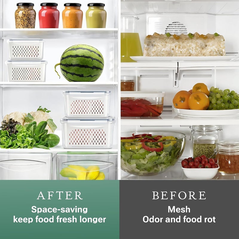 Kuber Industries 4 Pcs Set Fridge Storage Containers with Removable Colander | Airtight and Leakproof Vegetable Storage Box for Refrigerator | (Size - 750Ml_1600Ml_2850Ml_4150Ml | Transparent - Image 4
