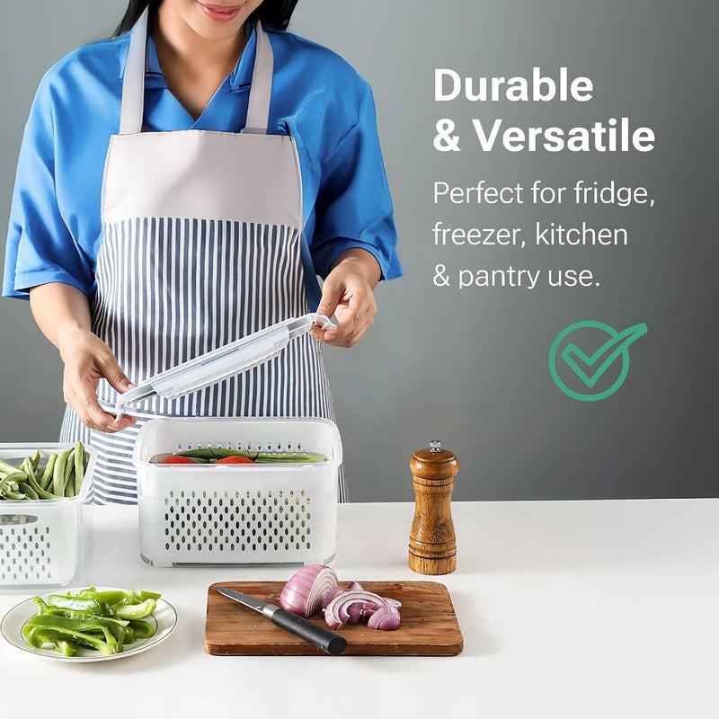 Kuber Industries 4 Pcs Set Fridge Storage Containers with Removable Colander | Airtight and Leakproof Vegetable Storage Box for Refrigerator | (Size - 750Ml_1600Ml_2850Ml_4150Ml | Transparent - Image 5