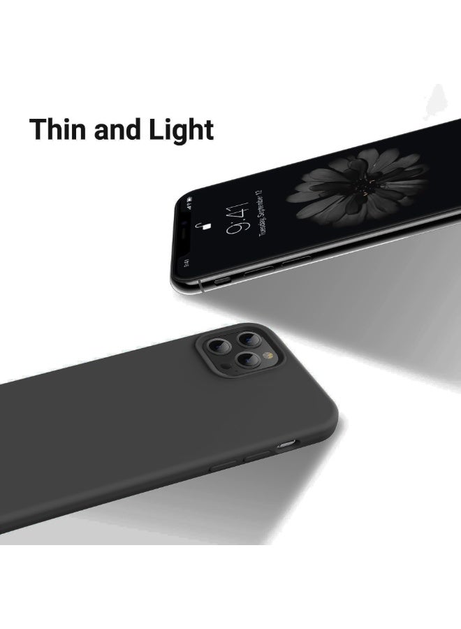 جراب متوافق مع iPhone 13 Pro Max مقاس 6.7 بوصة، جراب هاتف نحيف من السيليكون السائل مكون من 4 طبقات من المطاط الهلامي الناعم المقاوم للصدمات مع بطانة من الألياف الدقيقة المضادة للخدش (رمادي منتصف الليل) - Image 4