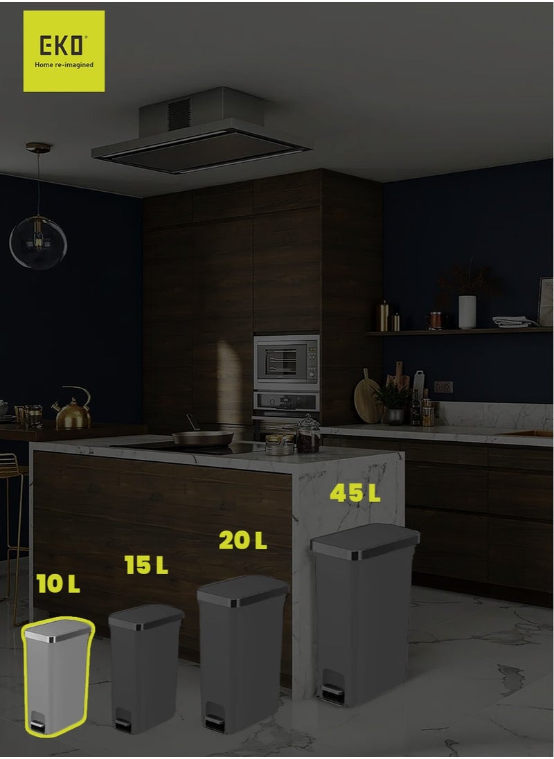EKO HANA SLIM SERIES | Brushed Matte Finish | Soft-Closing | Fingerprint-Resistant | Step Trash Bin | Versatile For Kitchens & Bathrooms | 10L  - Image 2