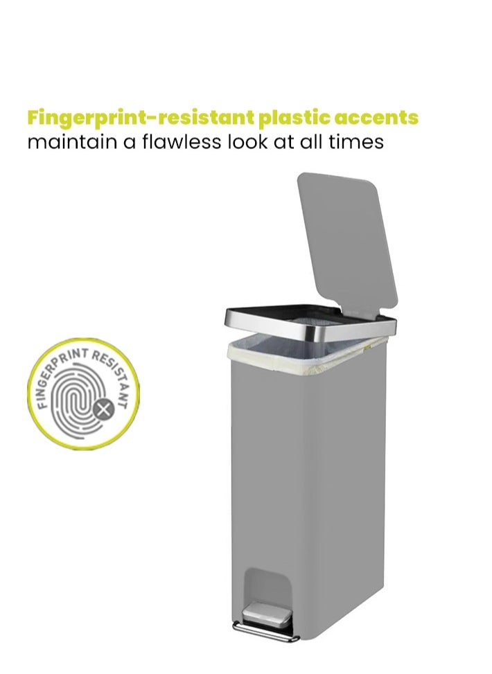 EKO HANA SLIM SERIES | Brushed Matte Finish | Soft-Closing | Fingerprint-Resistant | Step Trash Bin | Versatile For Kitchens & Bathrooms | 10L  - Image 3