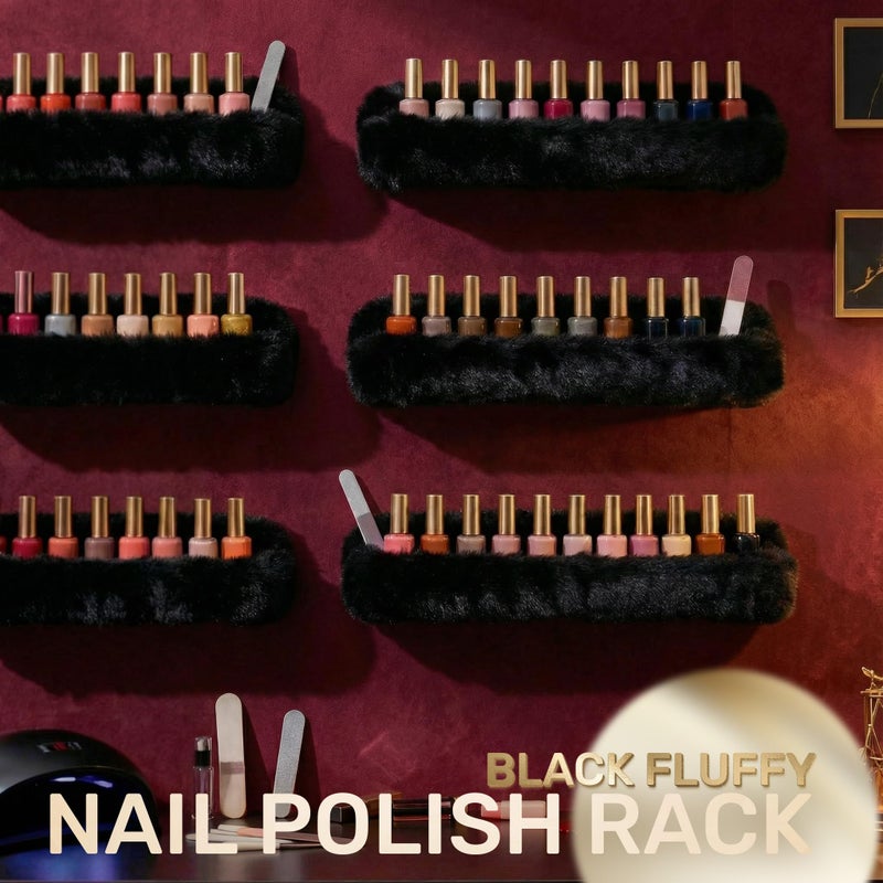YMVV Wall-Mounted Nail Polish Organizer Rack - 15-Inch Plush Nail Polish Shelf, Makeup & Beauty Essentials Storage - Multi-Purpose Display Holder for Small Space, Vanity Bathroom, 6 Pack Black - Image 5