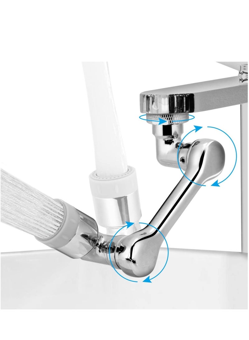 واي آند دي 1080°Rotating Faucet Extender Aerator, Universal Splash Filter Faucet, Big Angle Spray Aerator Extender, Dual Sprayer Bathroom Sink for Face Wash and Gargle Silver - Image 1