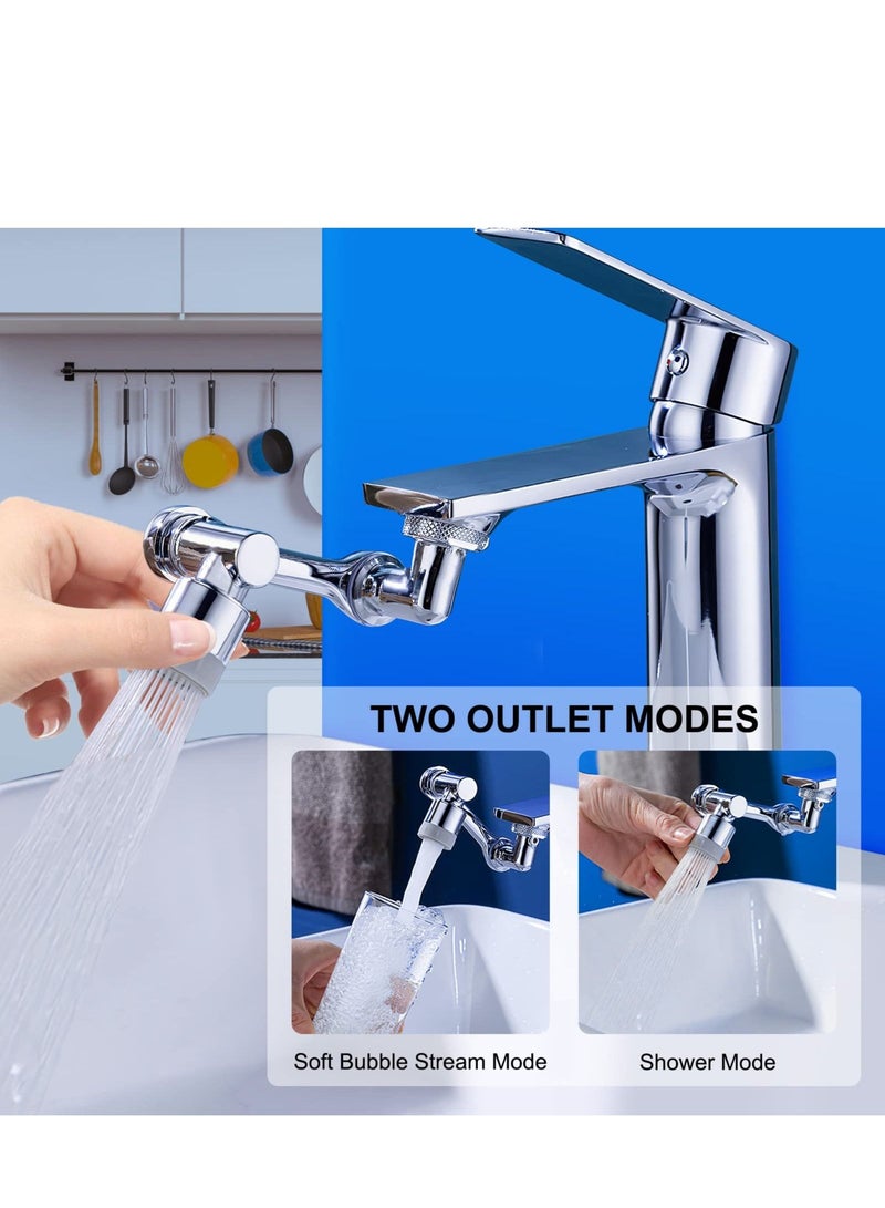 واي آند دي 1080°Rotating Faucet Extender Aerator, Universal Splash Filter Faucet, Big Angle Spray Aerator Extender, Dual Sprayer Bathroom Sink for Face Wash and Gargle Silver - Image 2