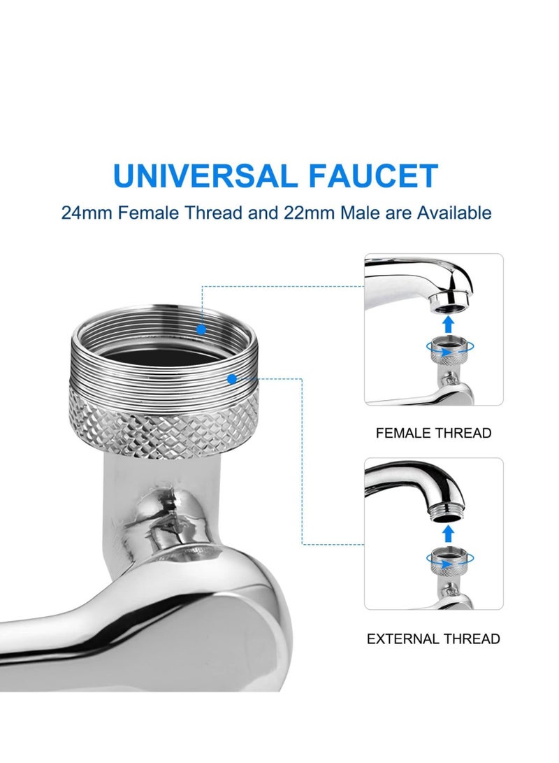 واي آند دي 1080°Rotating Faucet Extender Aerator, Universal Splash Filter Faucet, Big Angle Spray Aerator Extender, Dual Sprayer Bathroom Sink for Face Wash and Gargle Silver - Image 5