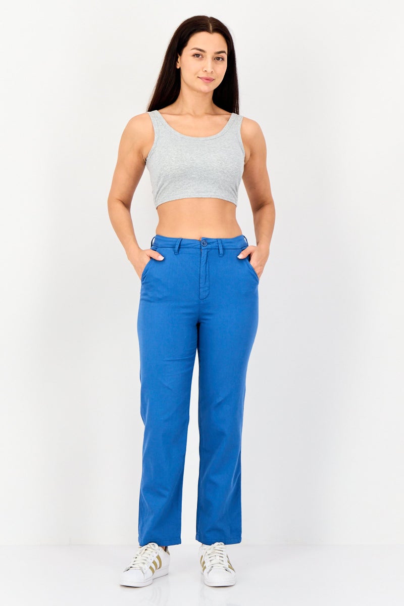 Reiko Women Regular Fit Solid Straight Leg Pants, Blue - Image 4