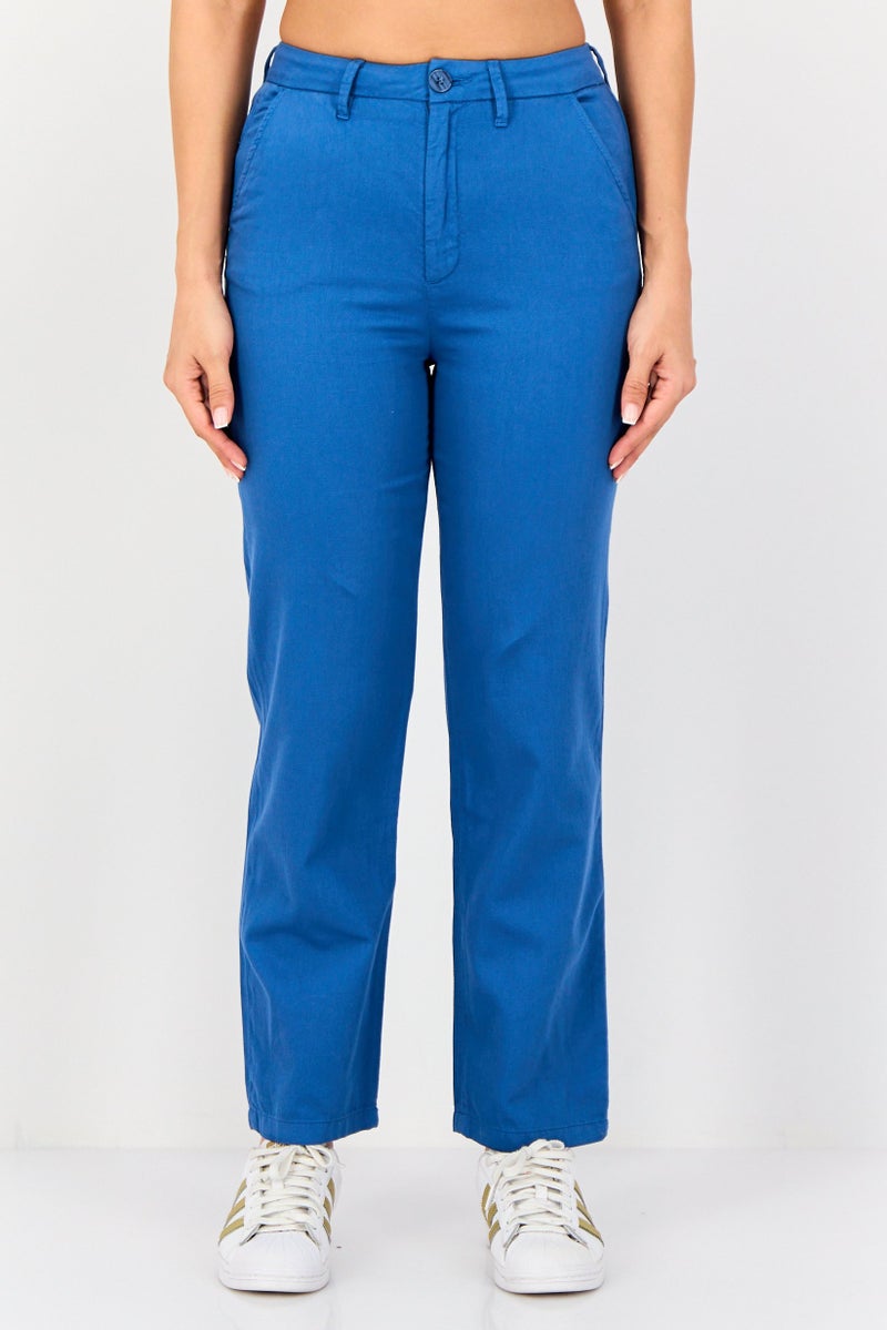 Reiko Women Regular Fit Solid Straight Leg Pants, Blue - Image 1