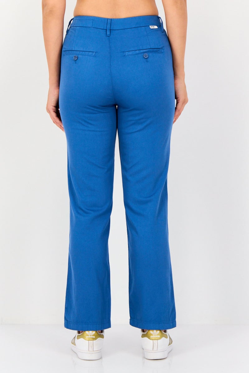 Reiko Women Regular Fit Solid Straight Leg Pants, Blue - Image 3