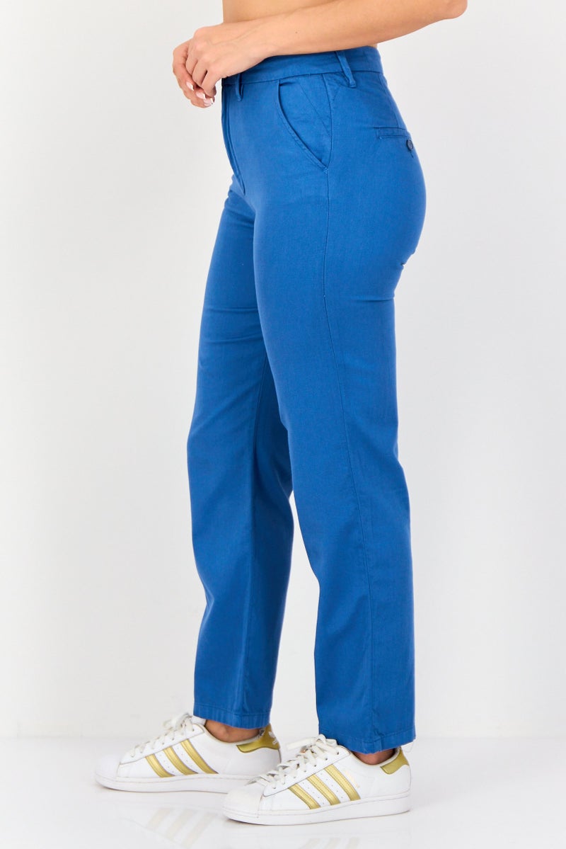 Reiko Women Regular Fit Solid Straight Leg Pants, Blue - Image 2