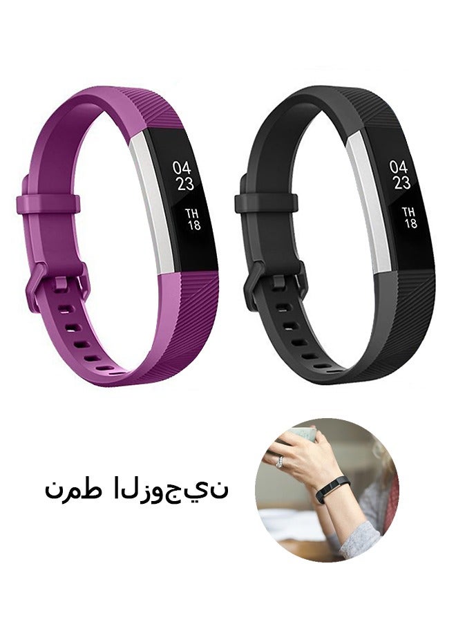 2 Pcs Fitbit Alta HR/Fitbit Alta Bands Strap, Breathable Silicone Sport Wristbands, Replacement Fitness Tracker Bracelet Accessories (Black+Purple) - Image 1