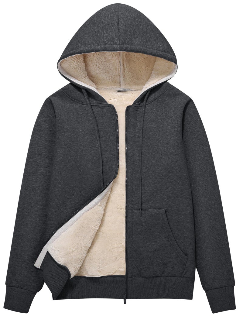 Flygo Women Winter Hoodies Zip Up Fleece Sherpa Lined Warm Sweatshirts Jacket(DarkGrey-M) - Image 1