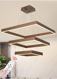 YATAI LIGHTING Modern LED Chandelier,Remote Control Dimmable Square Chandelier,Suitable for Foyer Chandelier Lighting Fixtures for Living Room, Dining Room (Brown, 3-Ring)  - Image 1