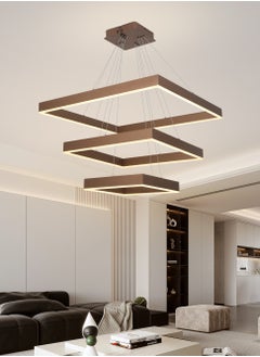 YATAI LIGHTING Modern LED Chandelier,Remote Control Dimmable Square Chandelier,Suitable for Foyer Chandelier Lighting Fixtures for Living Room, Dining Room (Brown, 3-Ring)  - Image 5
