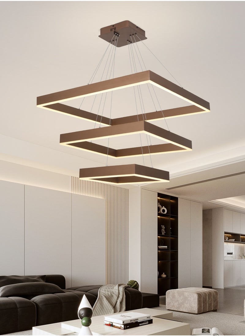 YATAI LIGHTING ثريا LED حديثة، ثريا مربعة قابلة للتحكم عن بعد، مناسبة لتركيبات إضاءة الثريا البهو لغرفة المعيشة وغرفة الطعام (بني، 3 حلقات)  - Image 5