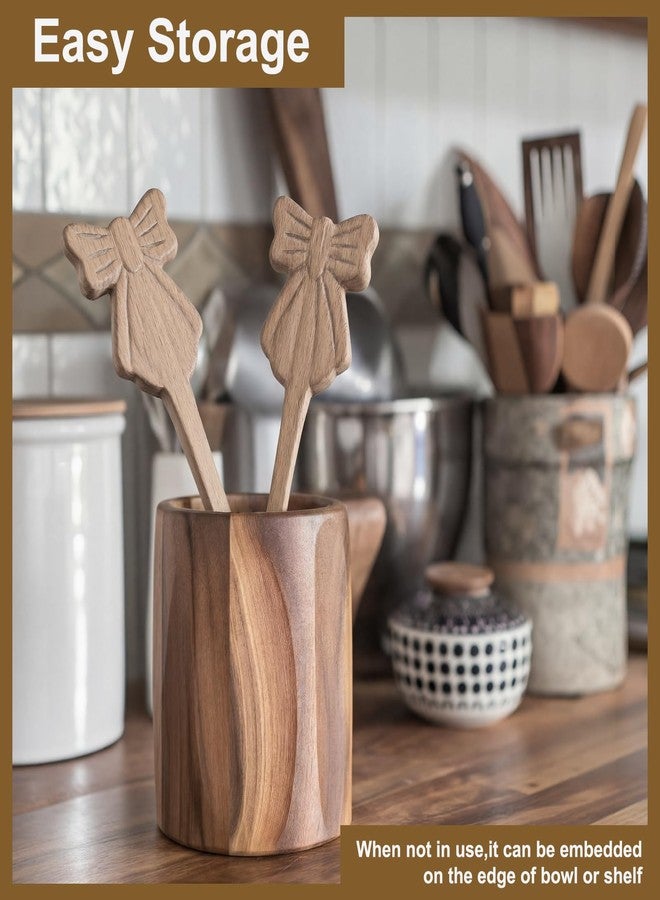 Ferrochef 2 Pcs Linden Wood Salad Tongs 9.8 Inch Bow Serving Utensils Set Wooden Salad Fork and Spoon Long Handle Server for Wedding Bridal Shower Engagement Holiday Housewarming Kitchen Gifts - Image 4