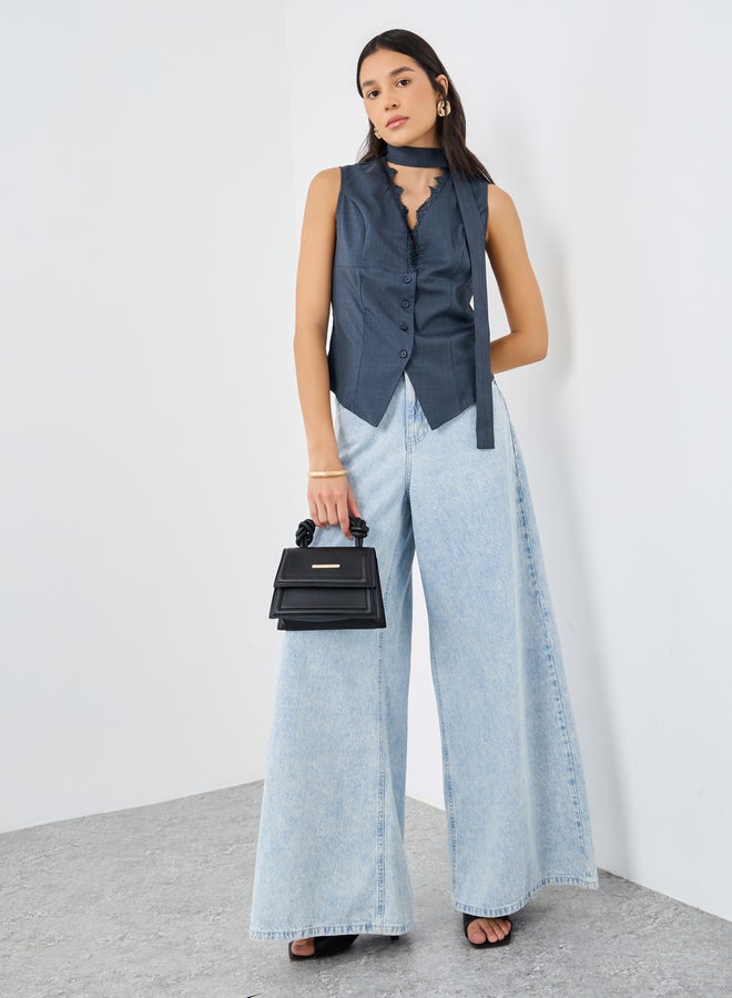 Styli Lace Detail Buttoned Sleeveless Waistcoat - Image 2