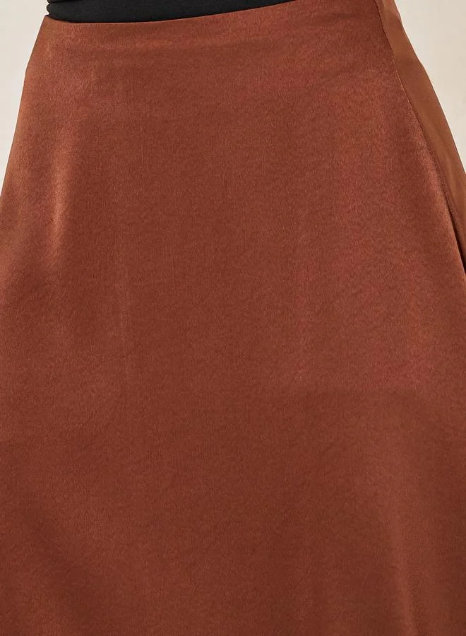 Styli Satin A-Line Maxi Skirt with Side Slit