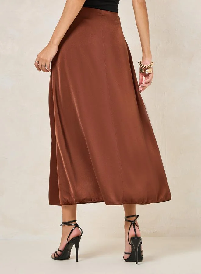 Styli Satin A-Line Maxi Skirt with Side Slit