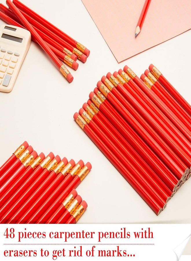 Fainne 48 Pack Jumbo Round Pencils, Wooden Fat Pencil with Black Core Bulk for Carpenters Workers Woodworkers Framers Beginners Students Teachers DIY Project(Red) - Image 3