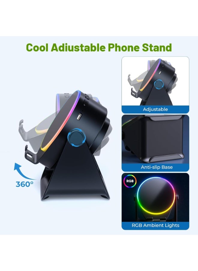 Wireless Induction Speaker, Phone Stand with Bluetooth Speaker Amplifier, Stereo Sound, RGB Ambient Light, 360° Adjustable Phone Holder Compatible with iPhone/iPad/Android/Samsung Galaxy-Black - Image 5