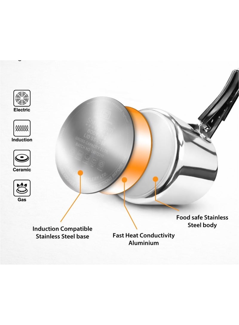 Shri & Sam Stainless Steel Pressure Cooker, 2 Litre, Mirror Finish, Inner Lid Design, Gas and Induction Compatible - Image 2