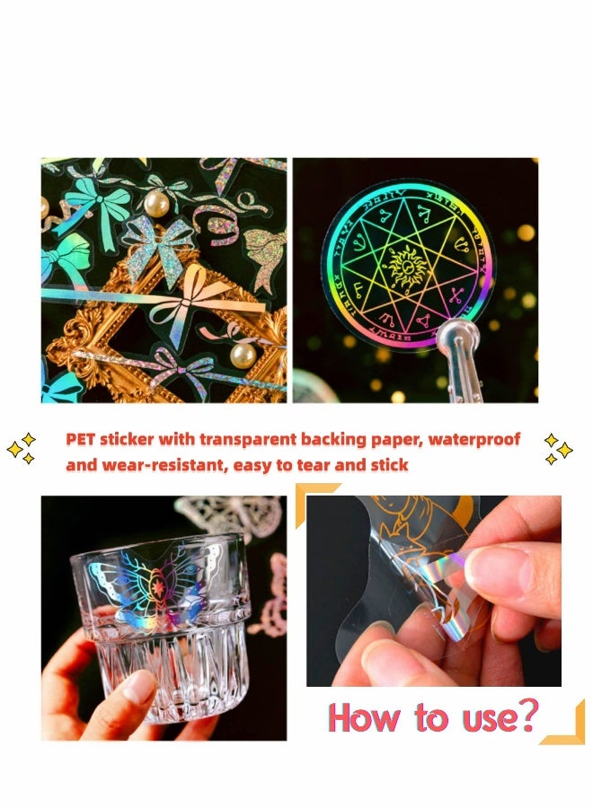 Gold Holographic Stickers 180 Piece With 4 Themes Resin Transparent Decorative Waterproof Fantasy Wold Unicorn Vintage Daily Planner Stickers For Scrapbooking Bullet Journal Water Bottles Laptop Phon - Image 4