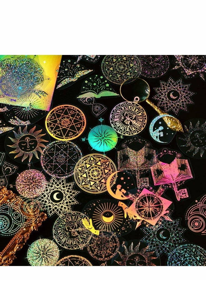 Gold Holographic Stickers 180 Piece With 4 Themes Resin Transparent Decorative Waterproof Fantasy Wold Unicorn Vintage Daily Planner Stickers For Scrapbooking Bullet Journal Water Bottles Laptop Phon - Image 2