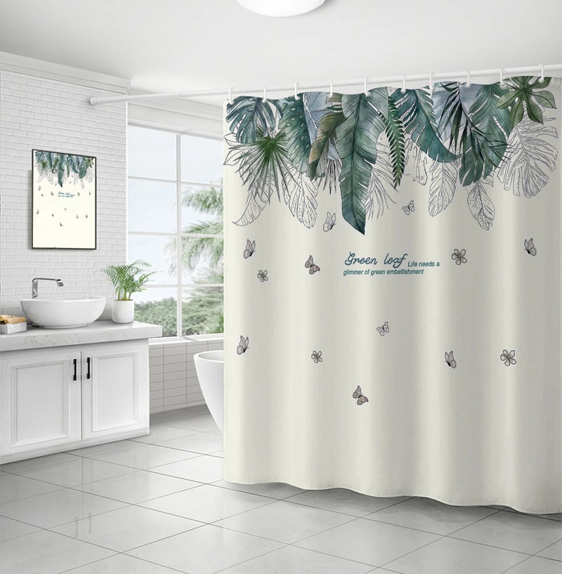 Y&D Simplicity Green Plant Flowers Digital Printed C-type Hooks Bathroom Polyester Waterproof Shower Curtain - Image 1
