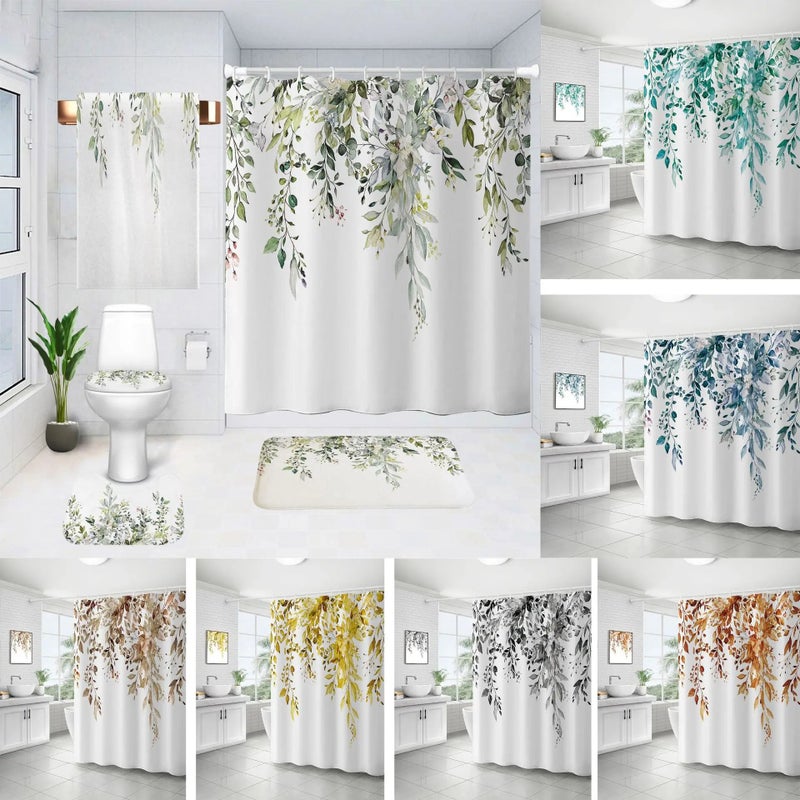 Y&D Simplicity Green Plant Flowers Digital Printed C-type Hooks Bathroom Polyester Waterproof Shower Curtain - Image 2
