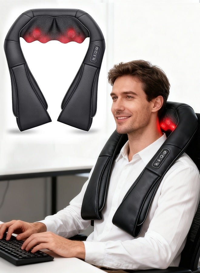 سعيد جهاز تدليك الرقبة بالحرارة، جهاز تدليك شياتسو للرقبة والظهر والكتف والقدم والساق، جهاز تدليك عميق للأنسجة بتقنية العجن ثلاثي الأبعاد لاسترخاء العضلات في المنزل والمكتب، جهاز تدليك الرقبة للنساء والرجال - Image 1