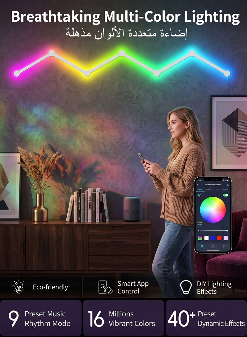 EOOKOC شريط إضاءة حائط ليد ذكي RGB ببلوتوث، متعدد الألوان مع مزامنة الموسيقى وأكثر من 40 مشهداً ديناميكياً، ديكور لغرفة النوم والألعاب (6 قطع، أبيض) - Image 1