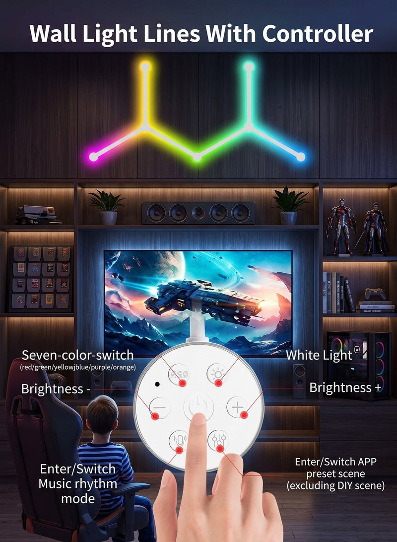 EOOKOC شريط إضاءة حائط ليد ذكي RGB ببلوتوث، متعدد الألوان مع مزامنة الموسيقى وأكثر من 40 مشهداً ديناميكياً، ديكور لغرفة النوم والألعاب (6 قطع، أبيض) - Image 2