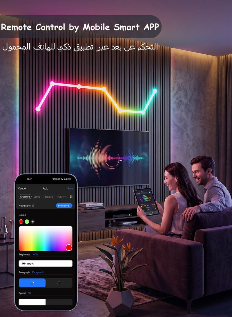 EOOKOC شريط إضاءة حائط ليد ذكي RGB ببلوتوث، متعدد الألوان مع مزامنة الموسيقى وأكثر من 40 مشهداً ديناميكياً، ديكور لغرفة النوم والألعاب (6 قطع، أبيض) - Image 3