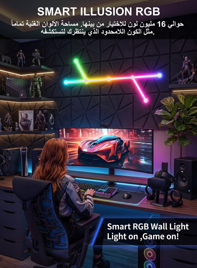 EOOKOC شريط إضاءة حائط ليد ذكي RGB ببلوتوث، متعدد الألوان مع مزامنة الموسيقى وأكثر من 40 مشهداً ديناميكياً، ديكور لغرفة النوم والألعاب (6 قطع، أبيض) - Image 4