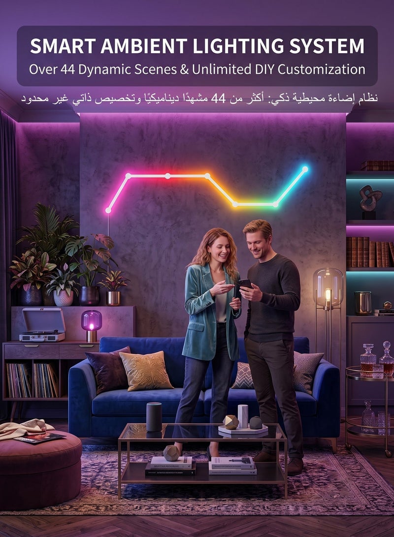 EOOKOC شريط إضاءة حائط ليد ذكي RGB ببلوتوث، متعدد الألوان مع مزامنة الموسيقى وأكثر من 40 مشهداً ديناميكياً، ديكور لغرفة النوم والألعاب (6 قطع، أبيض) - Image 5