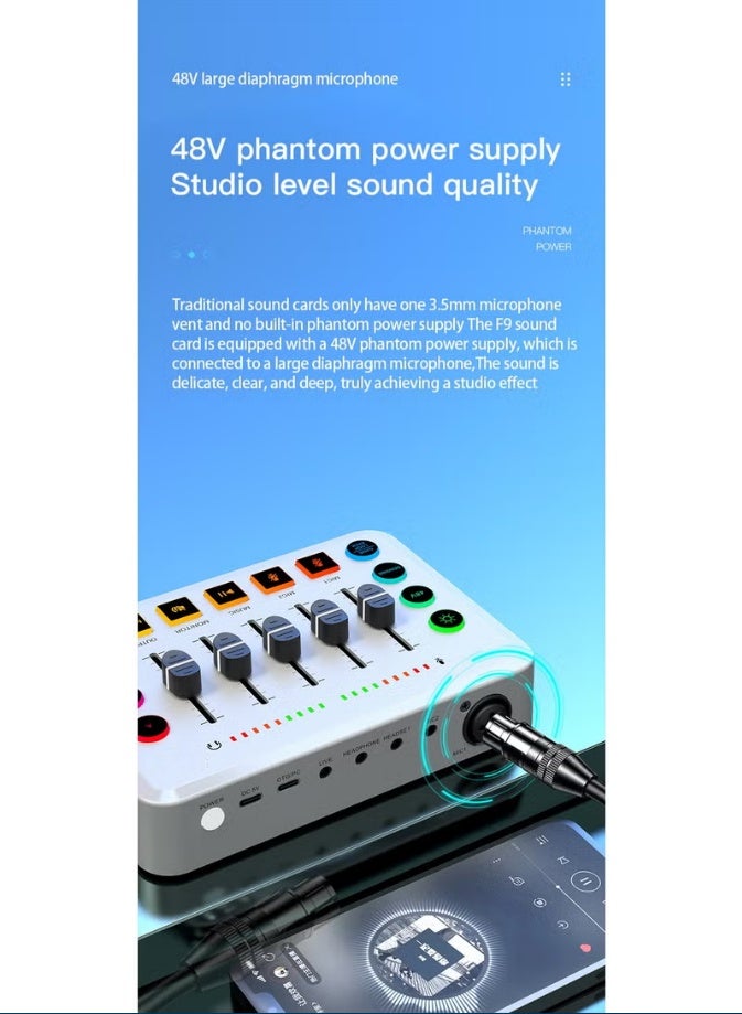 ZONBON Gaming Audio Mixer, Audio Mixer for Streaming, Streaming RGB PC Mixer with XLR Microphone Interface, Volume Fader, 48V Phantom Power, for Podcast/Recording/Game Voice/Youtube/TikTok/Vocal - Image 3