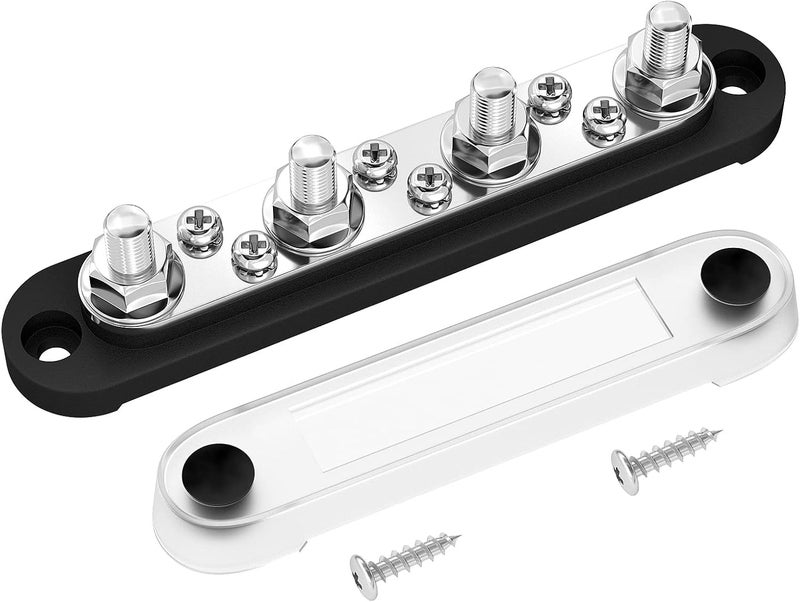 DaierTek 12V Marine Negative Bus Bar with 4 x 5/16" Terminal Studs and 6 x M4 Screws - Image 1