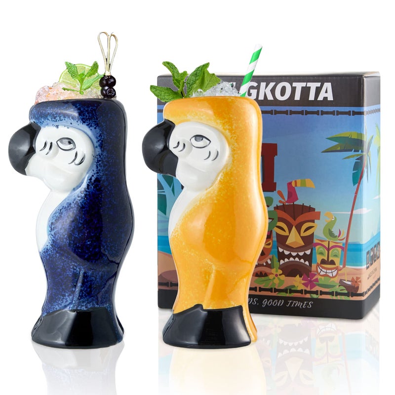 SUN GKOTTA 25OZ Tiki Mugs for Cocktail Set of 2  Large Ceramic Tiki CupsTiki Glasses Cute Exotic Cocktail Glasses For Hawaiian Party And Tiki Bar